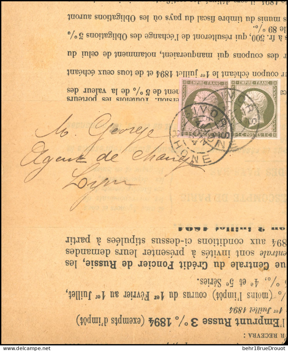 Obl. 11 - 2 Essais Du 1c. Empire Obl. CàD De GIVORS Du 17 Juin 1884 S/bande De Journal Avec Imprimé Complet à Destinatio - 1853-1860 Napoleon III