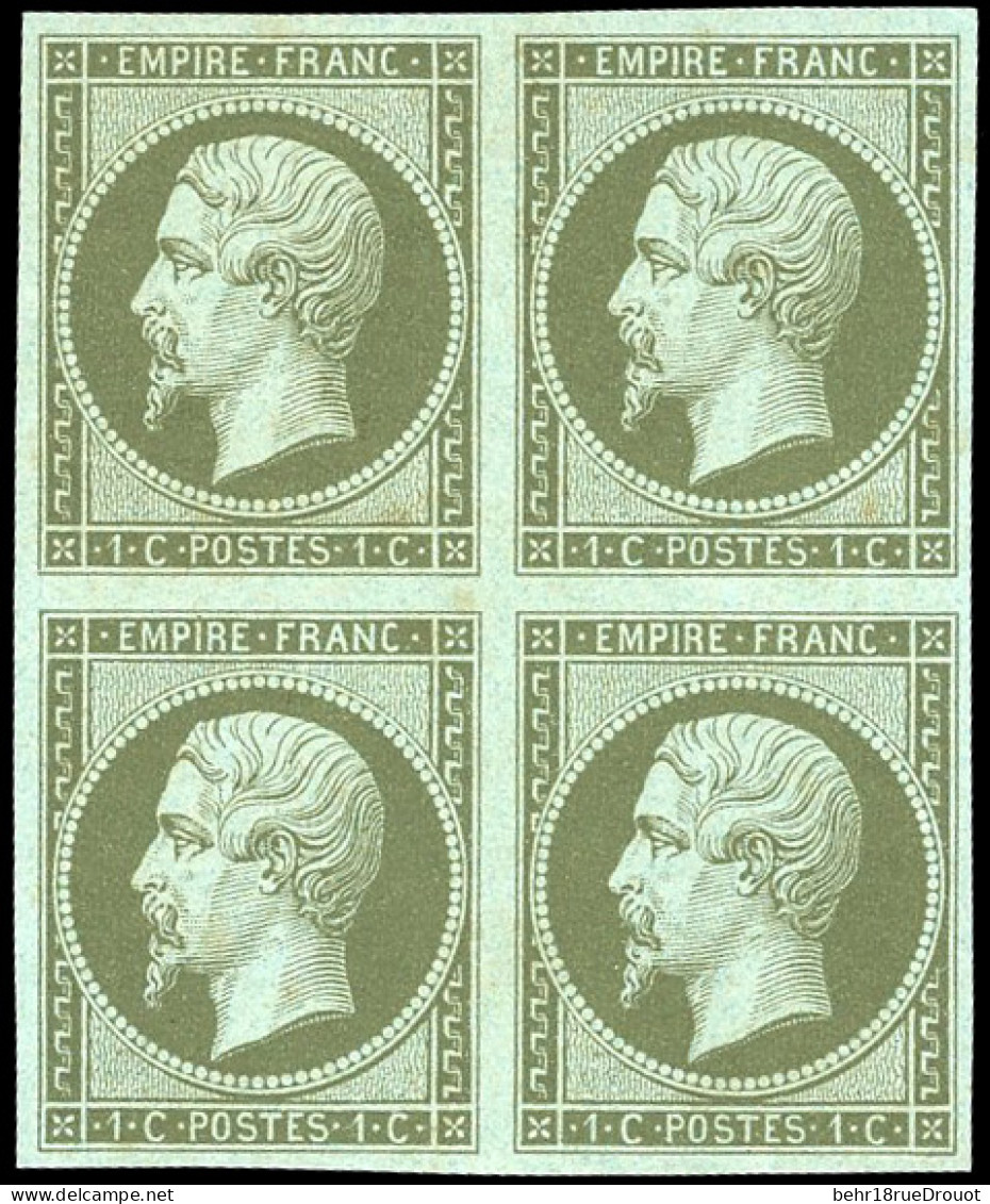 * 11 - 1c. Olive. Bloc De 4. 2 Exemplaires **. TB. - 1853-1860 Napoléon III