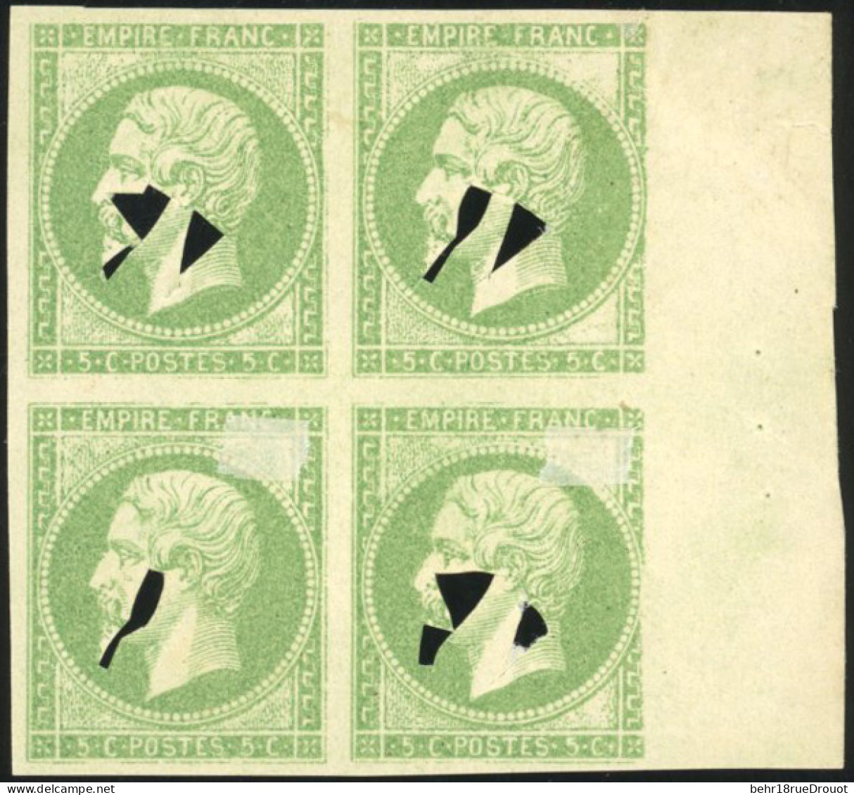 (*) 12 - Essais De Superposition Du 5c. Vert-jaune. 2 Blocs De 4. TB. - 1853-1860 Napoleon III