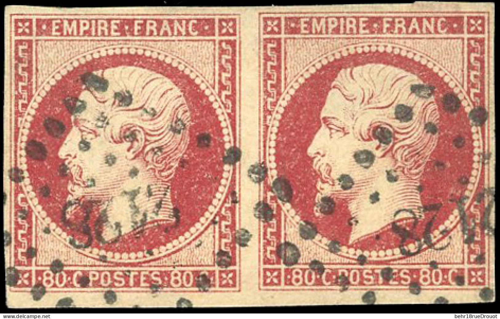 Obl. 17A - 80c. Carmin Foncé. Paire. Obl. PC 2128. TB. - 1853-1860 Napoléon III