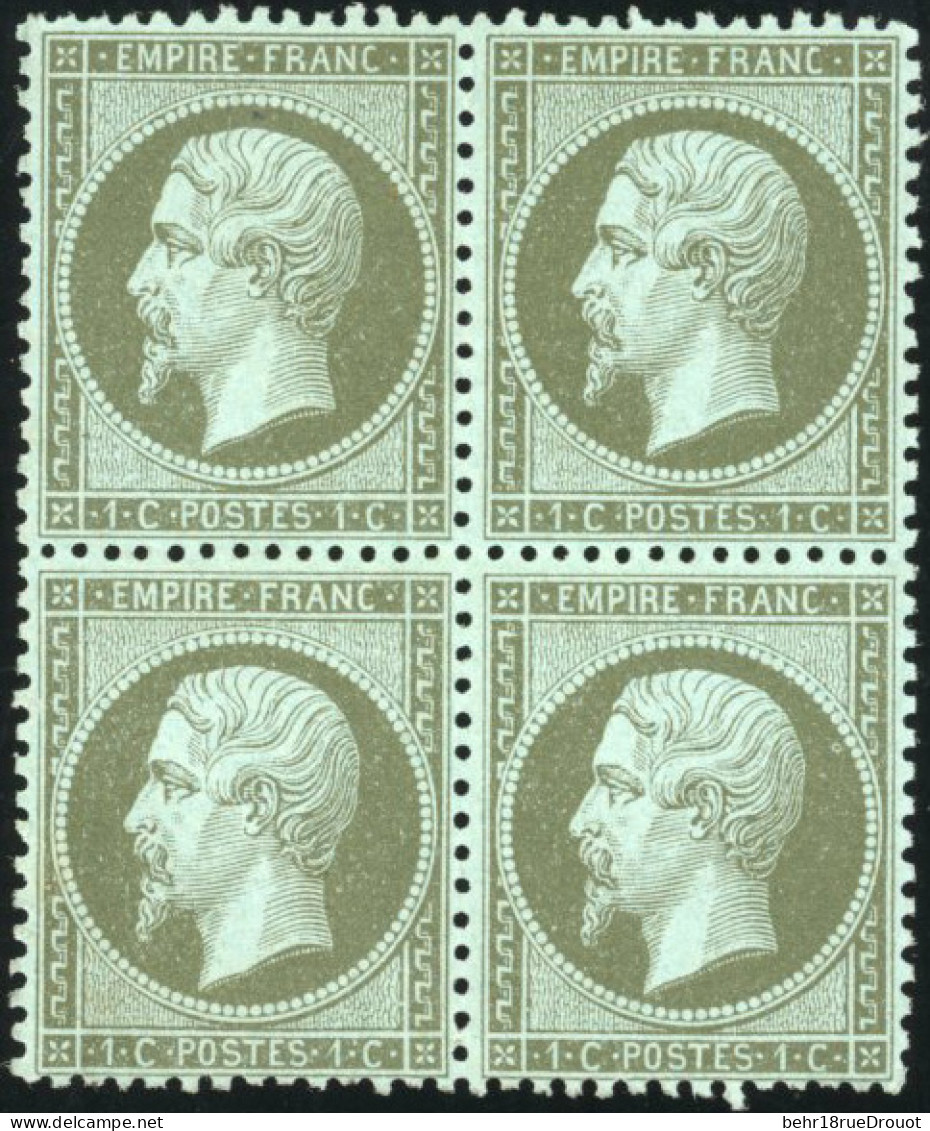 ** 19 - 1c. Vert-olive. Bloc De 4. Centrage Parfait. SUP. - 1862 Napoléon III.