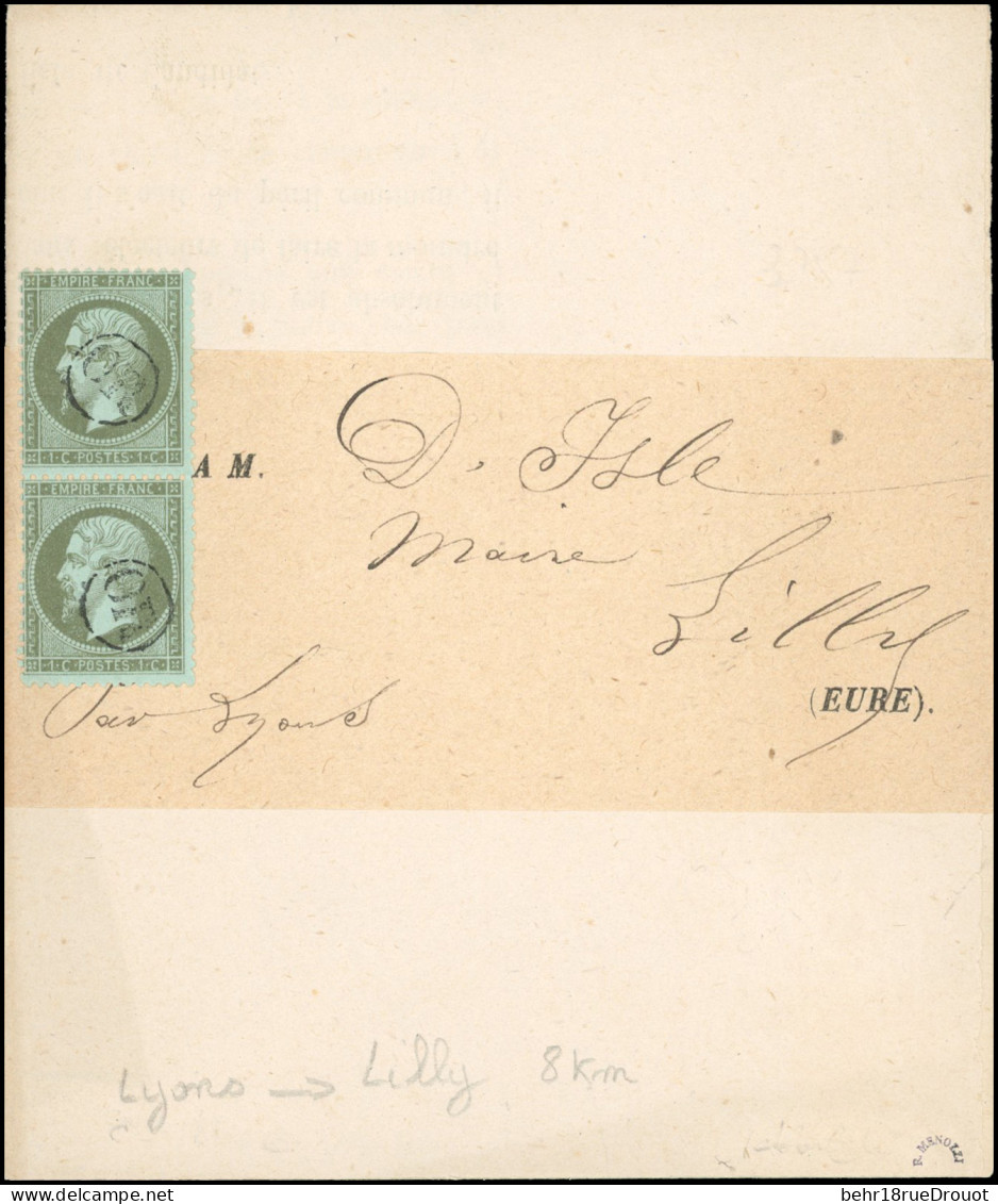 Obl. 19 - Paire Du 1c. Vert-olive Obl. ''OR'' S/imprimé Avec Bande Relatif Aux Elections à L'Assemblée Constituante Du 1 - 1862 Napoléon III.