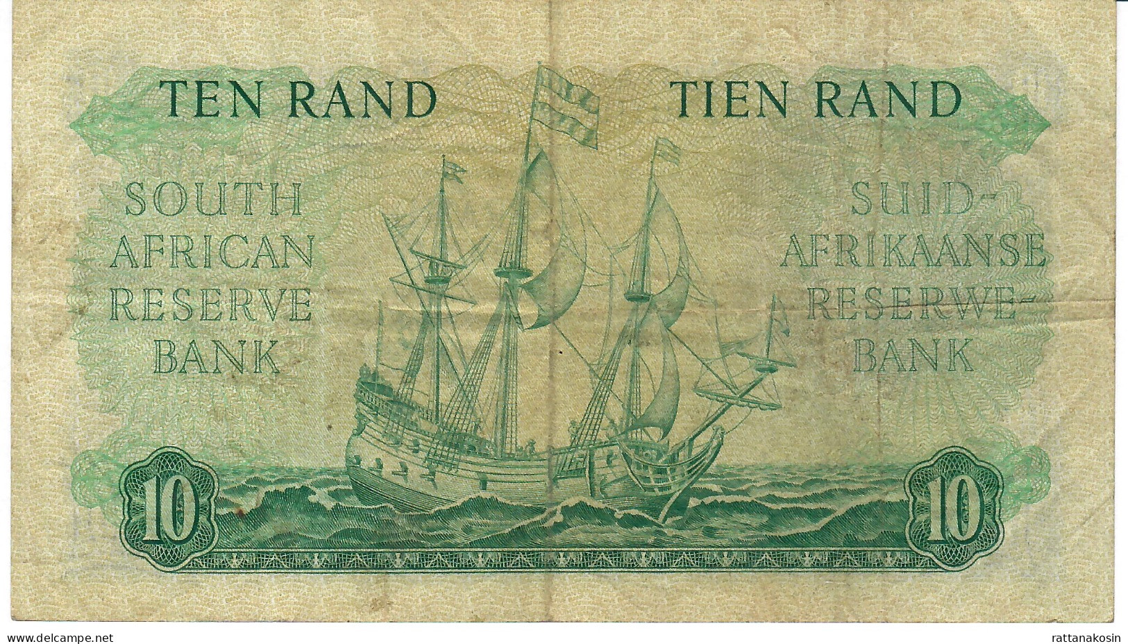 SOUTH AFRICA P107b 10 RAND Type 1961 Issued 1962 Signature RISSIK  #C/40     VF 2 P.h. - Suráfrica