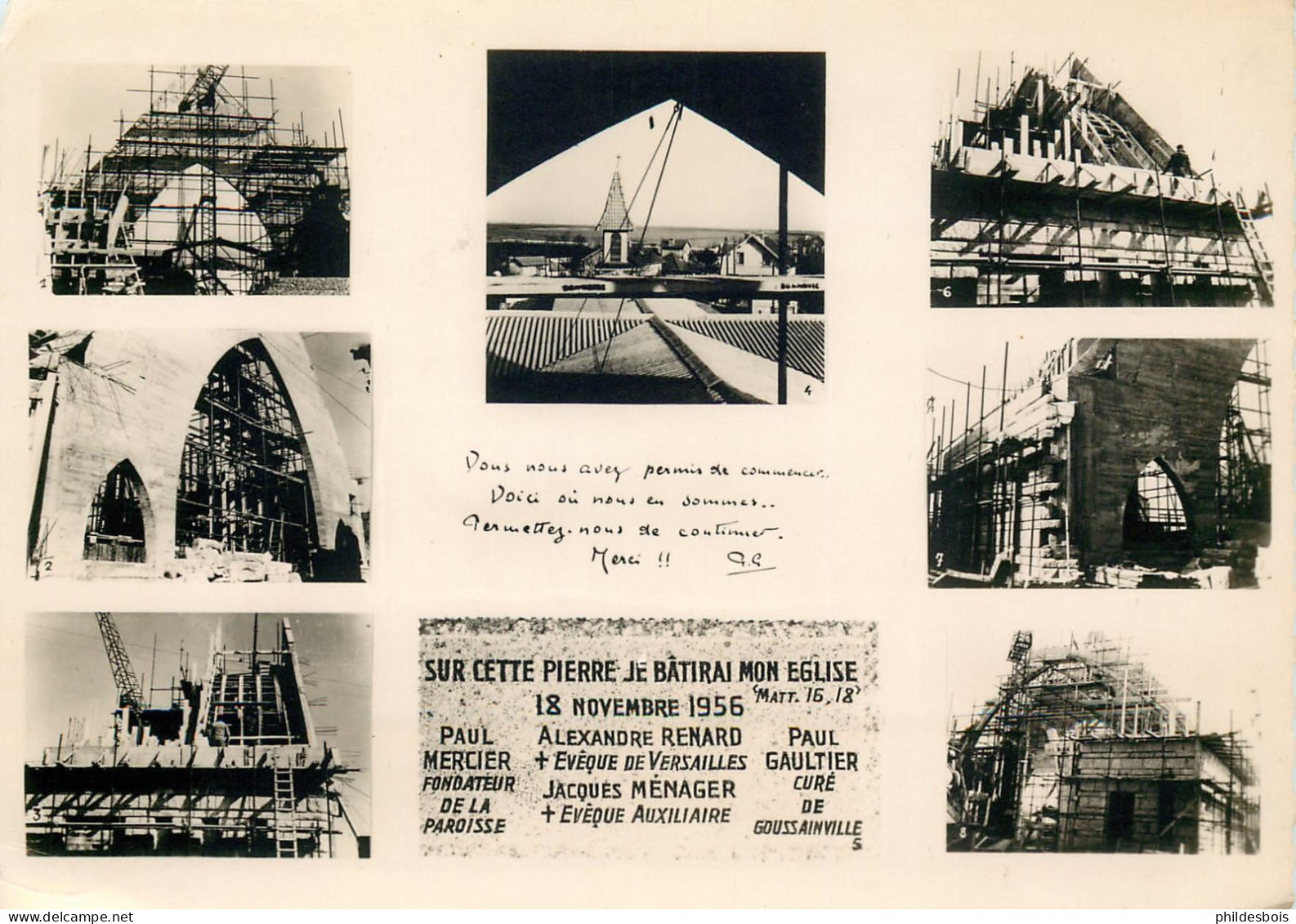 VAL D'OISE  GOUSSAINVILLE   église De Goussainville En Construction ( Carte Publicitaire ) - Goussainville