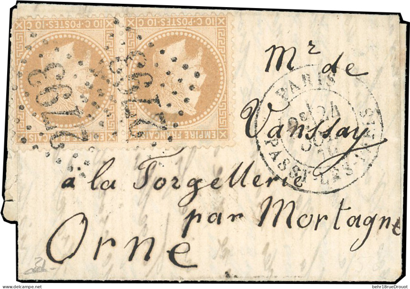 Obl. 29 - LE VAUBAN. Paire Du 10c. Lauré Obl. GC 2793 S/lettre Frappée Du CàD De PARIS - PASSY-LES-PARIS Du 24 Octobre 1 - War 1870