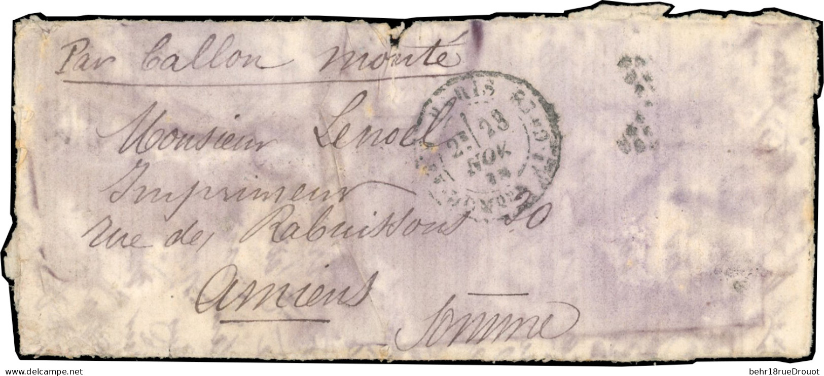 Obl. LA VILLE D'ORLEANS. Lettre Manuscrite De PARIS Du 23 Novembre 1870 Frappée Du CàD De PARIS - RUE ST. DOMINIQUE St G - War 1870