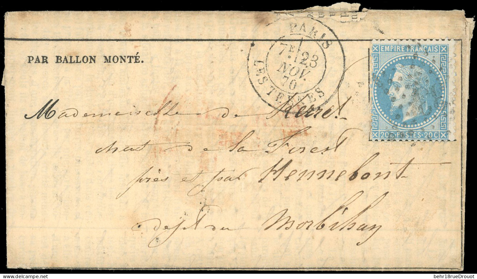 Obl. 29 - LA VILLE D'ORLEANS. 20c. Lauré, Timbre Rajouté, Obl. S/Gazette Des Absents N°10, Frappée Du CàD De PARIS - LES - Krieg 1870