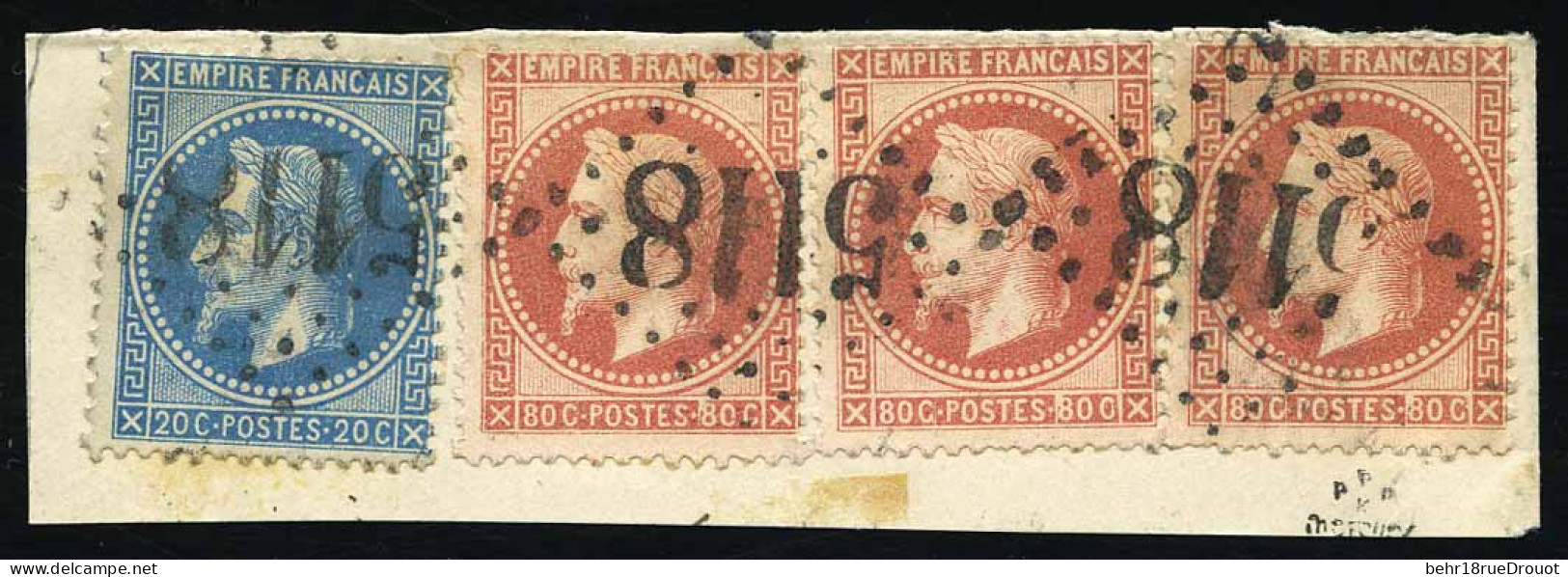 Obl. 32+ 29 - YOKOHAMA. 80c. Lauré X 3 + 20c. Lauré Obl. GC 5118 S/petit Fragment. TB. - 1849-1876: Classic Period