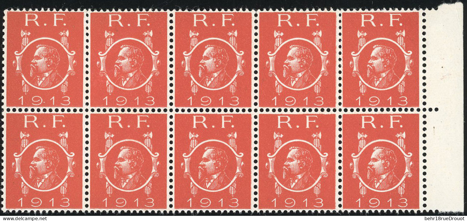 ** Poincaré 1913. Non émis. Bloc De 10 En Rouge Et Bloc De 10 En Orange. Petit BdeF. SUP. - Other & Unclassified