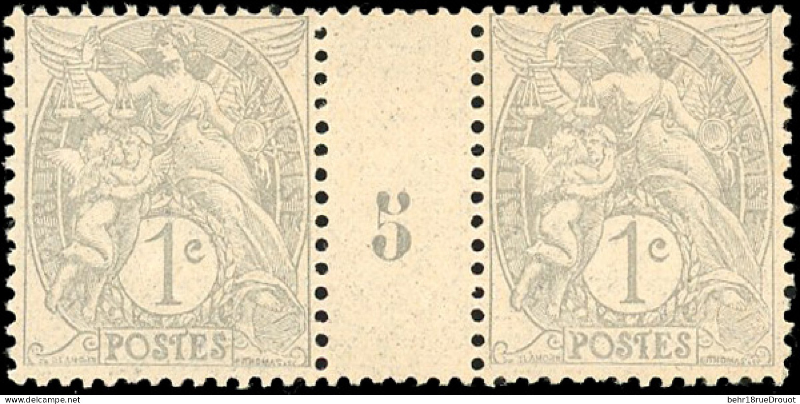 * 107 - Paire Du 1c. Gris Type Blanc. Type IB. Millésime 5. TB. - Autres & Non Classés