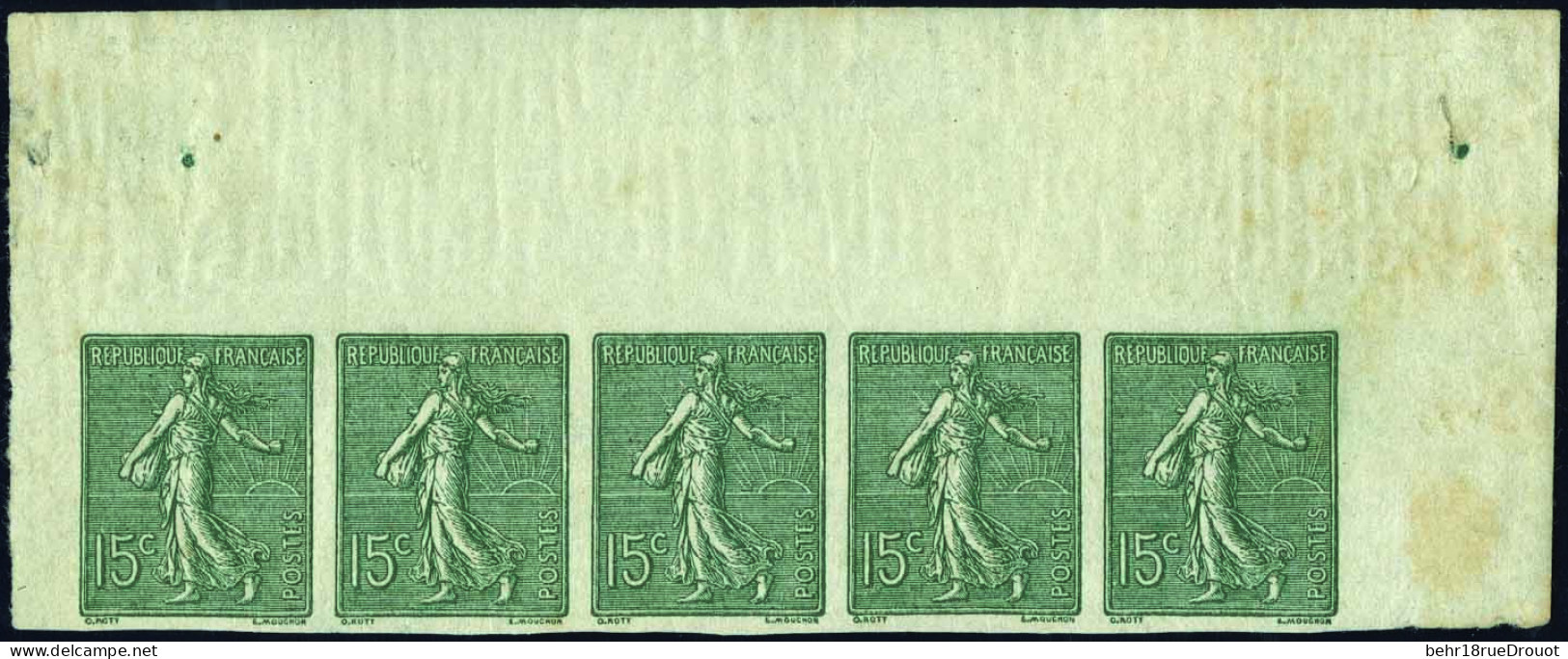 * 130g - 15c. Semeuse De Roty Vert-gris. ND. Bande De 5 Horizontale CdeF. 2 Ex. Léger Aminci. Superbe Présentation. - Autres & Non Classés