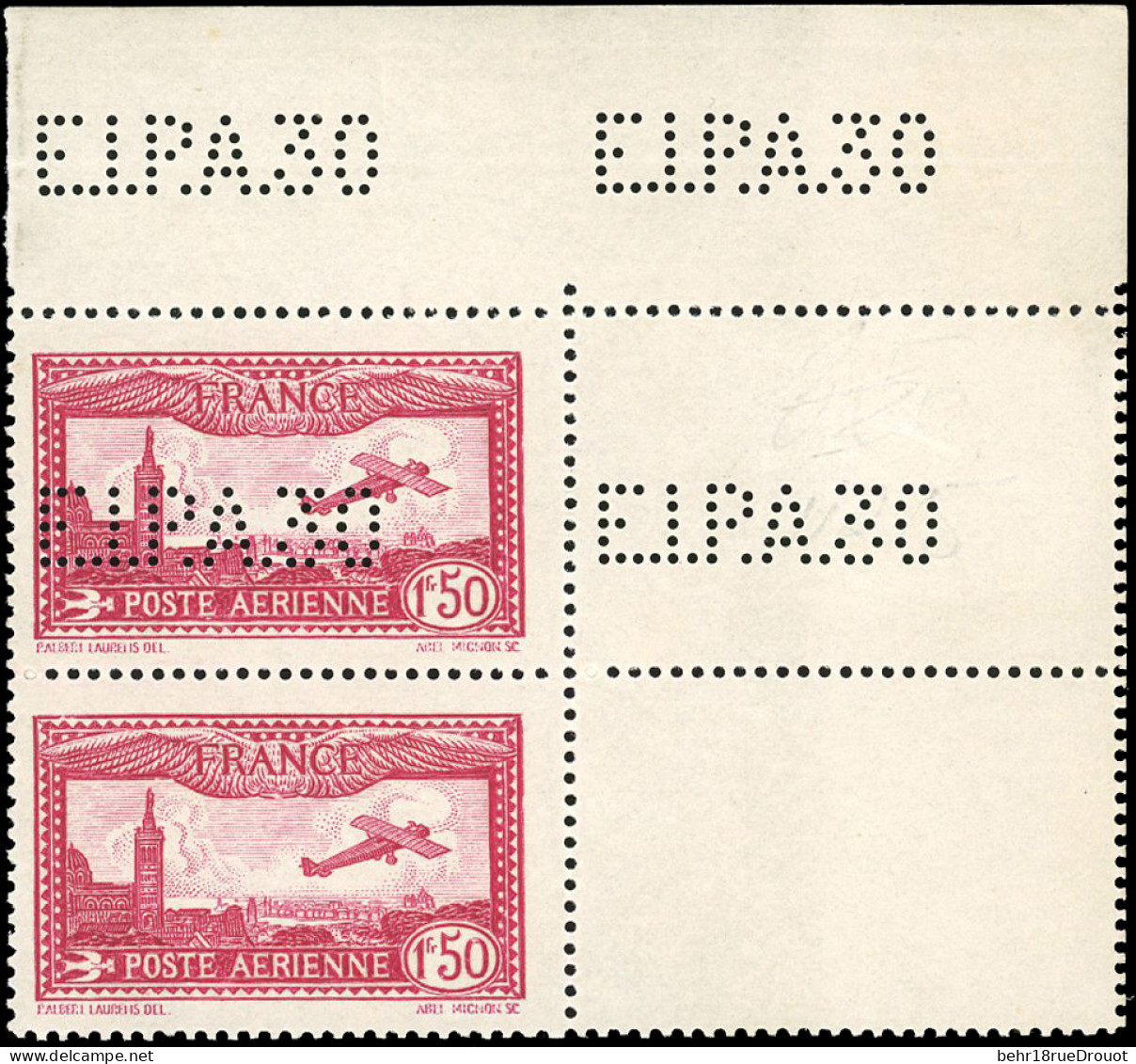 ** 6d - 1F.50 Carmin. Perforé EIPA30 Tenant à Normal. Paire Verticale. Perforation Répétée à 3 Endroits Sur Le Coin De F - Sonstige & Ohne Zuordnung