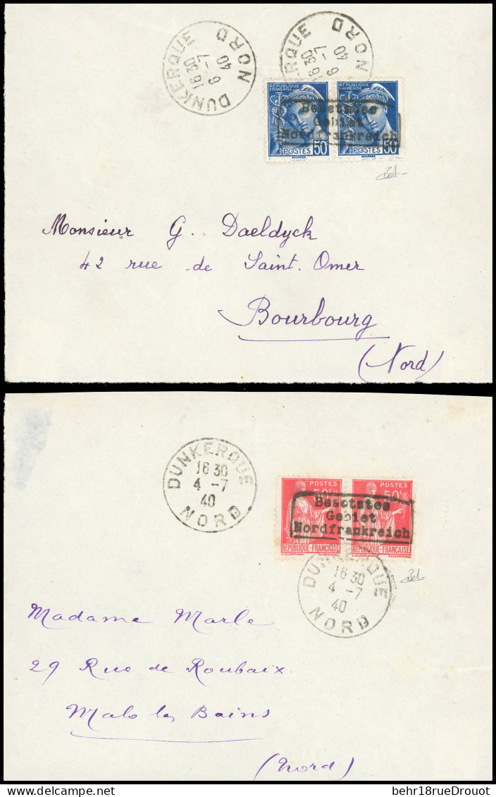 Obl. 3 + 4 - Paire Du 50c. Rose-rouge Et Paire Du 50c. Bleu Surch. Dunkerque Obl. Du 4 Et 3 Juillet 1940 S/2 Devant De L - Guerre (timbres De)