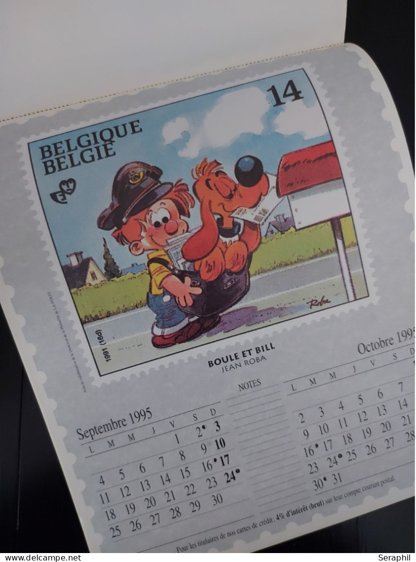 Calendrier 1995  émis par la Poste NERON- Représentation des timbres 3144 - 2484 - Tintin 1944 - 2150 - 2528 - 2431 2264