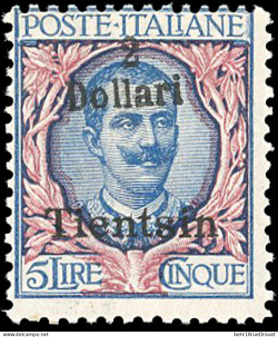 ** SASSONNE 25 - 1919-21 "2/Dollari/Tientsin" On 5L. Blue And Rose, Unmounted Mint, Off-centre As Are All The Known Exam - Other & Unclassified