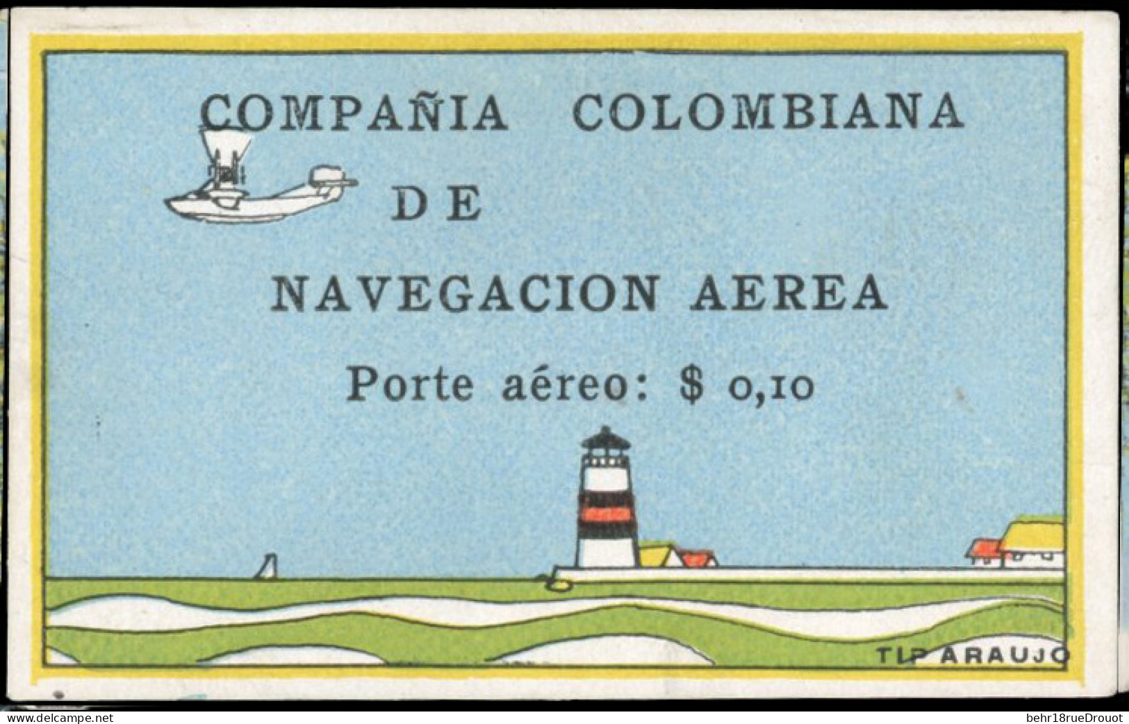 (*) 5 - Poste Aérienne. 0.10$. Compagnie Colombienne De Navigation Aérienne. Seulement 50 Pièces Connues. Certificat COL - Colombie