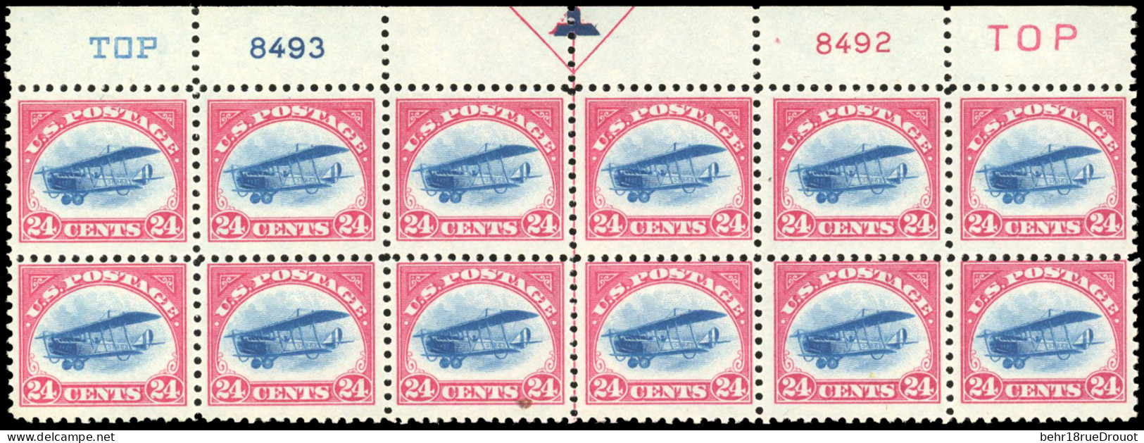 ** 3 - Poste Aérienne. 24c. Bloc De 12. Plate Block Superior Red And Blue . SUP. - Autres & Non Classés