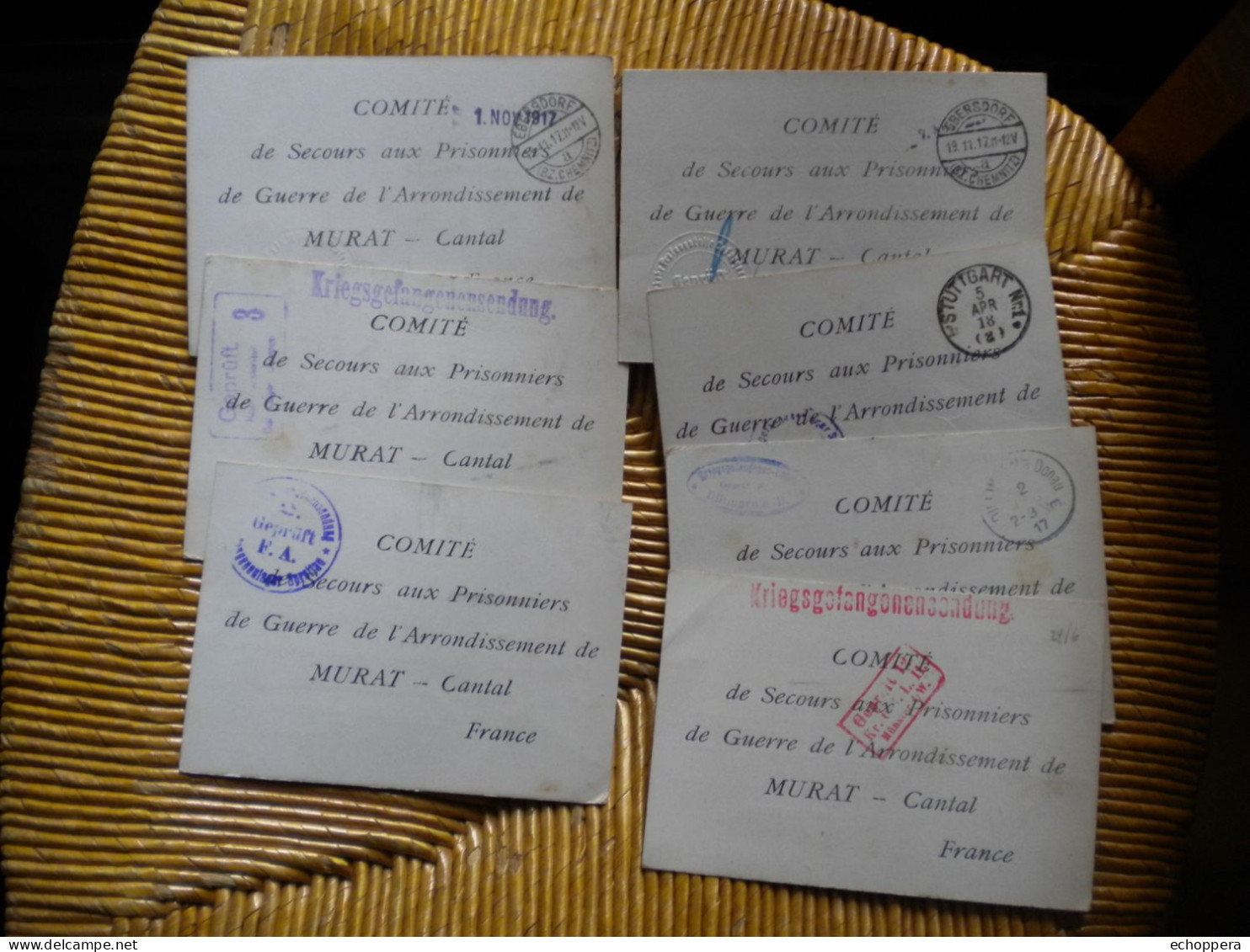 15- MURAT -1917 - Comite De Secours Aux Prisonniers - Cartes Retours Apres Reception Des Colis - Lot De 7 Differentes - 1914-18