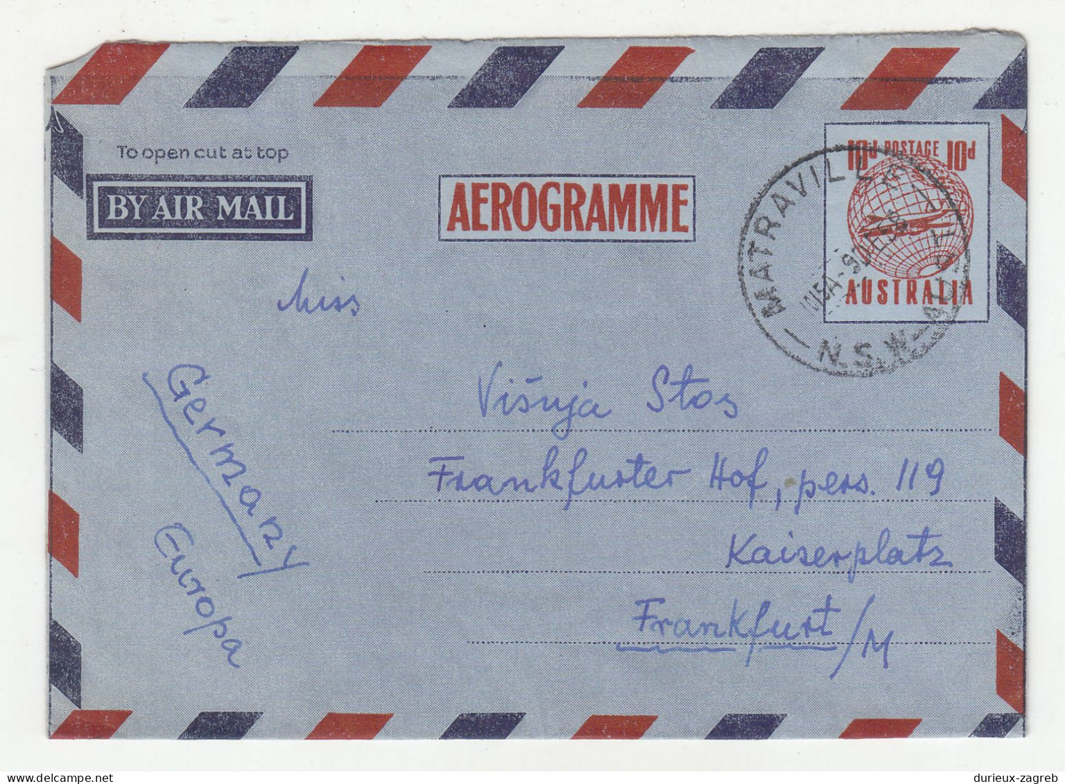 Australia Postal Stationery Aergoramme Posted 1958 To Frankfurt B230920 - Aérogrammes