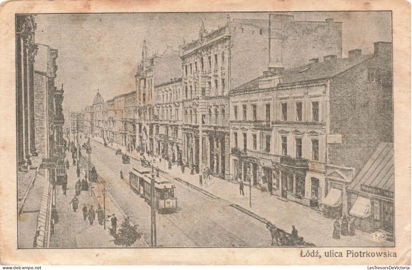 Pologne - Lodz Ulica Piotrkowska - Tram -  Carte Postale Ancienne - Pologne