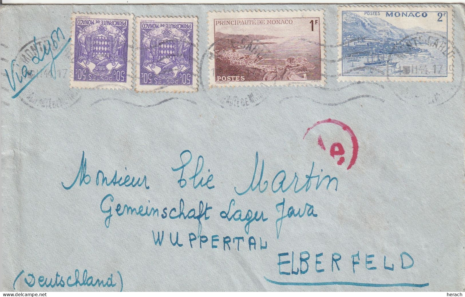 Monaco Lettre Censurée Pour L'Allemagne 1944 - Covers & Documents