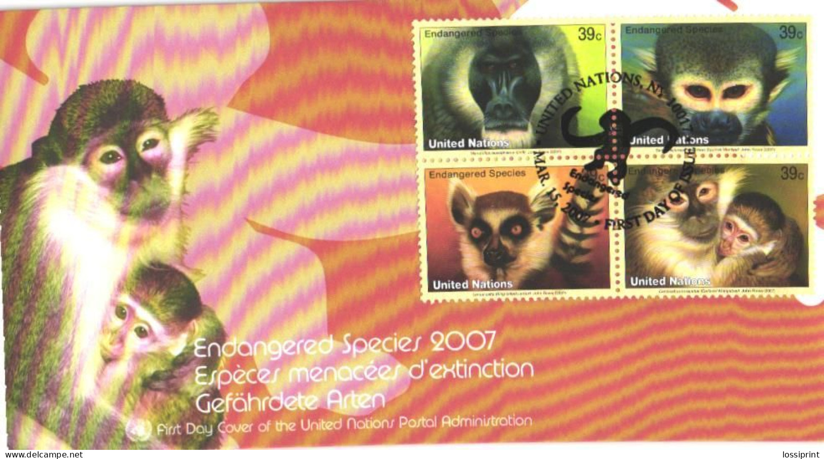 United Nations:FDC, Monkeys, Apes, 2007 - Covers & Documents