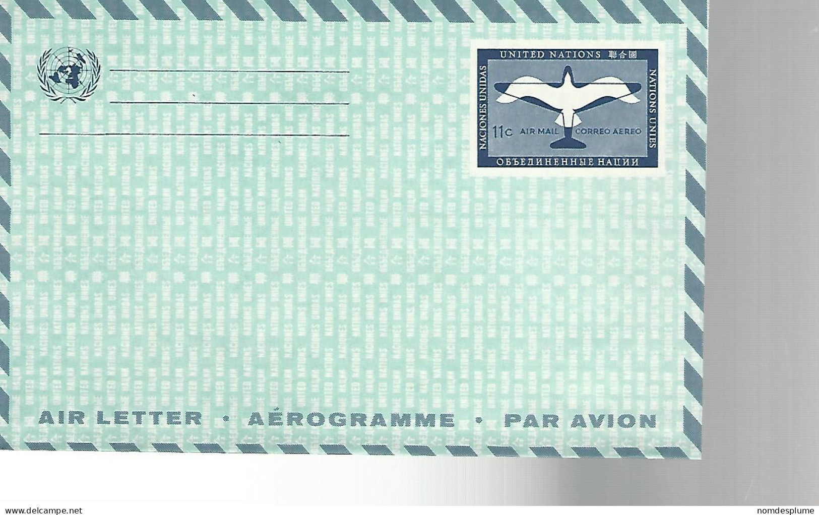 52705 ) United Nations Air Letter Aerogramme Par Avion  - Posta Aerea