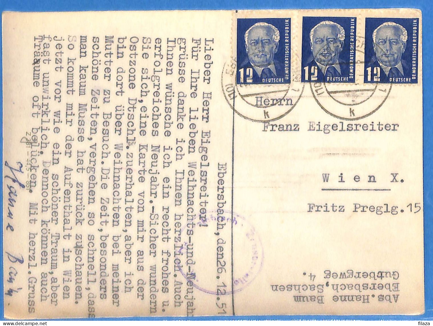 Allemagne DDR 1951 Carte Postale De Ebersbach (G23220) - Covers & Documents