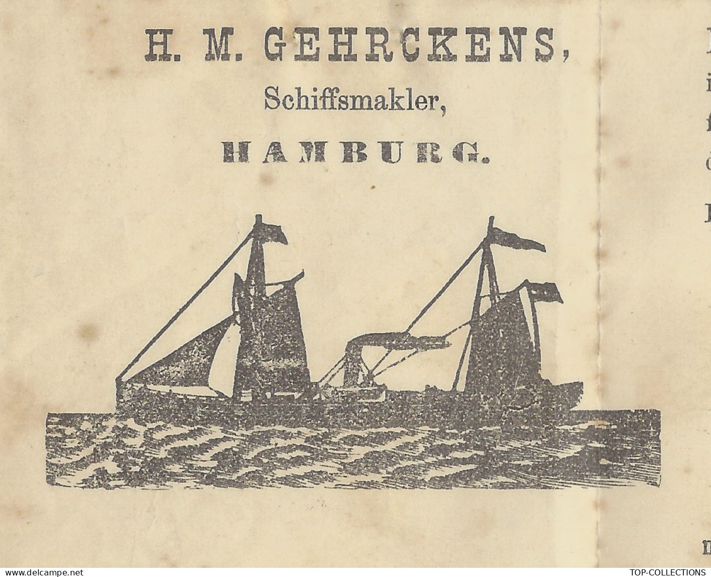 1891 EXCEPTIONNEL ENTETE BILL OF LADING KONNOSSEMENT H.M. GEHRCKENS De Hamburg Hambourg à Stettin Pologne  Alcool Cognac - 1800 – 1899