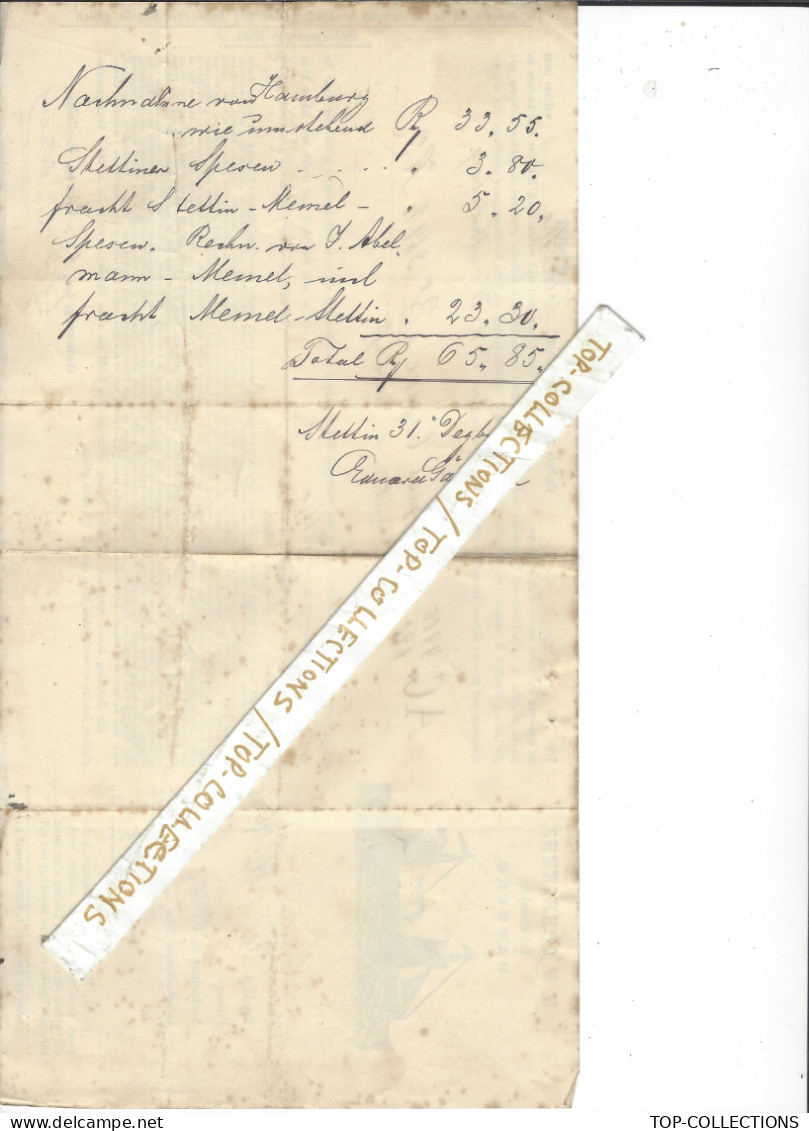 1891 EXCEPTIONNEL ENTETE BILL OF LADING KONNOSSEMENT H.M. GEHRCKENS De Hamburg Hambourg à Stettin Pologne  Alcool Cognac - 1800 – 1899