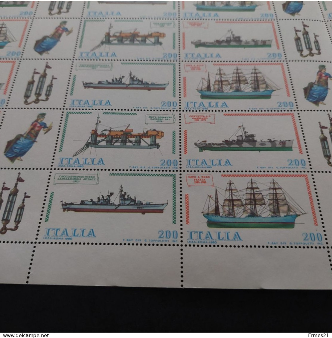 Francobolli 1980. Natale 1980. Industria Navale Italiana. Condizioni Eccellenti. Nuovo. Valore Lire 200×40pz. - Hojas Completas