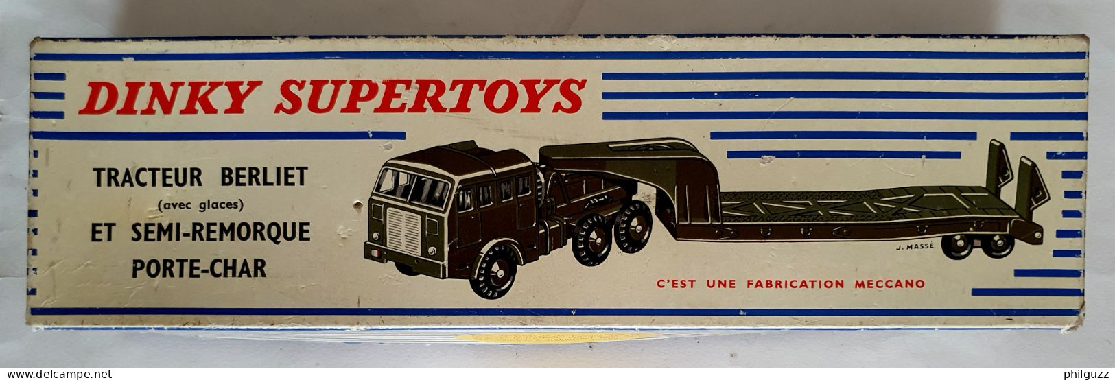 CAMION TRACTEUR BERLIET Avec Glaces Et SEMI REMORQUE PORTE-CHAR DINKY SUPERTOYS EN BOITE - Dinky