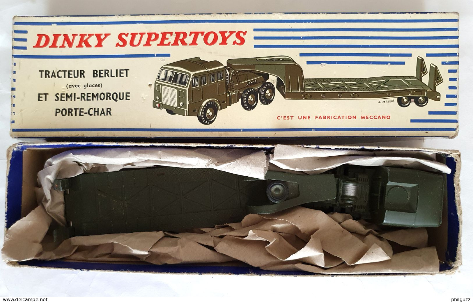 CAMION TRACTEUR BERLIET Avec Glaces Et SEMI REMORQUE PORTE-CHAR DINKY SUPERTOYS EN BOITE - Dinky