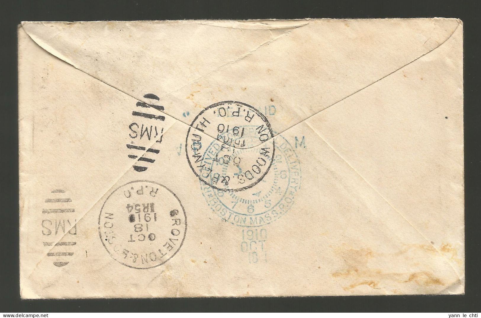 Cover 1910 Received For Special Delivery Boston Mass Cancel Oval RMS Railway Mail Service Stamp 10 Cents USA - 1901-20