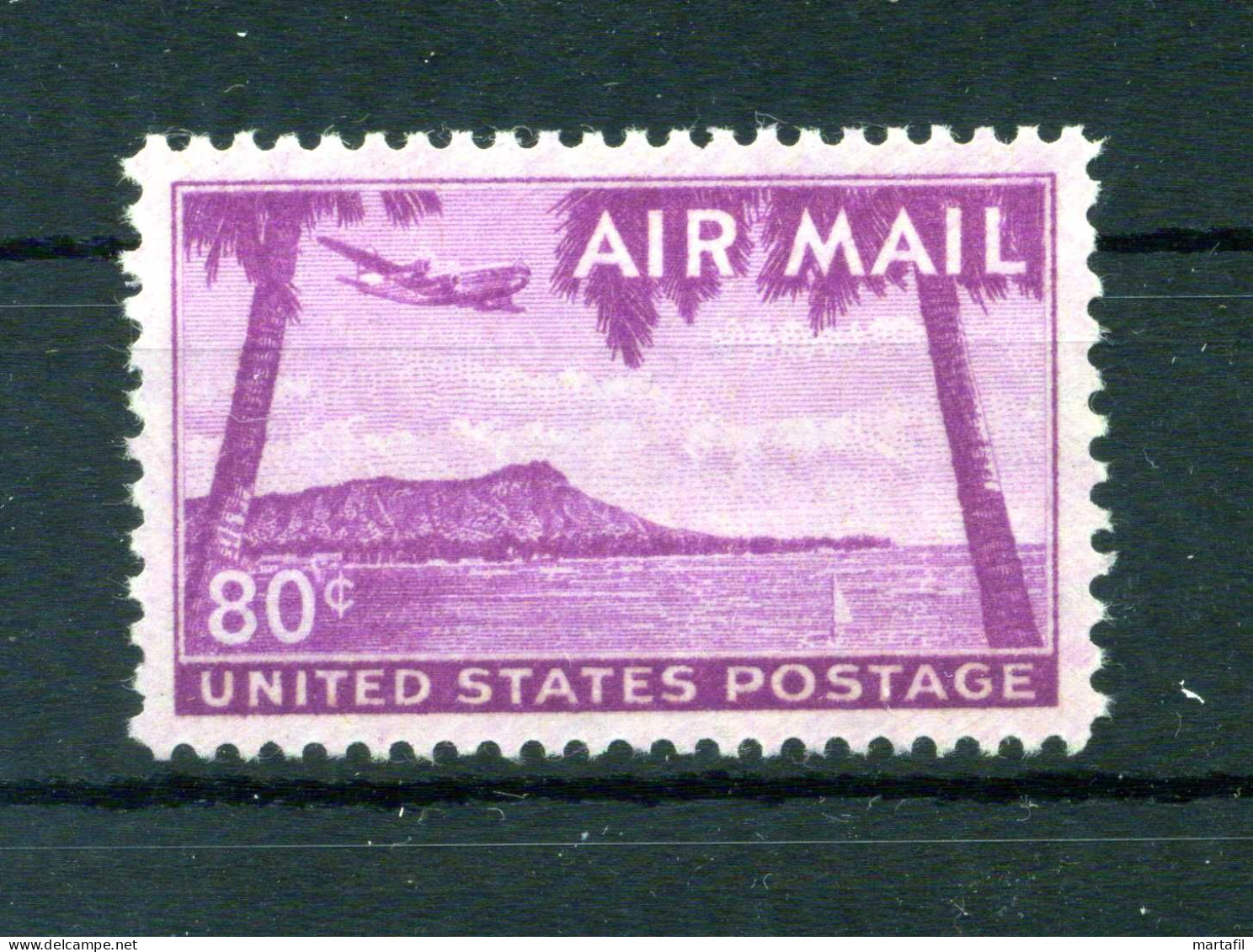 1952 STATI UNITI United States USA A46 MNH ** Posta Aerea, 80c., Diamond Head Honolulu, Hawaii - Unused Stamps
