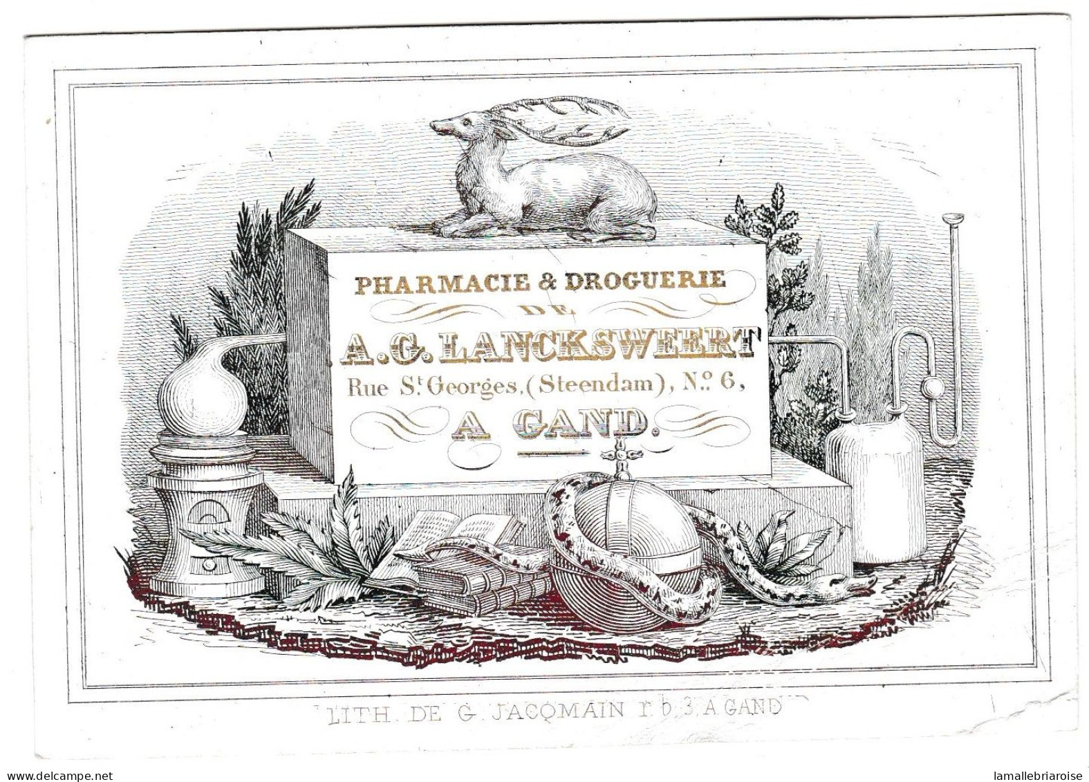 Belgique "Carte Porcelaine" 1843, Porseleinkaart, Pharmacie, A. G. Lancksweert, Gand, Gent, Dim:117x82mm - Cartes Porcelaine