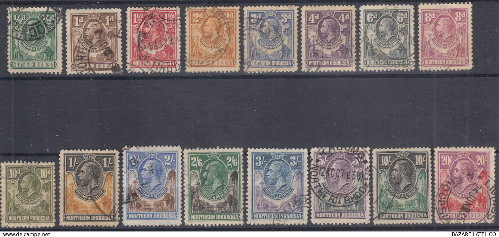 NORTHERN RHODESIA 1925-29 GIORGIO V SERIE COMPLETA 17 V. N.1-17 USATA - Rodesia Del Norte (...-1963)