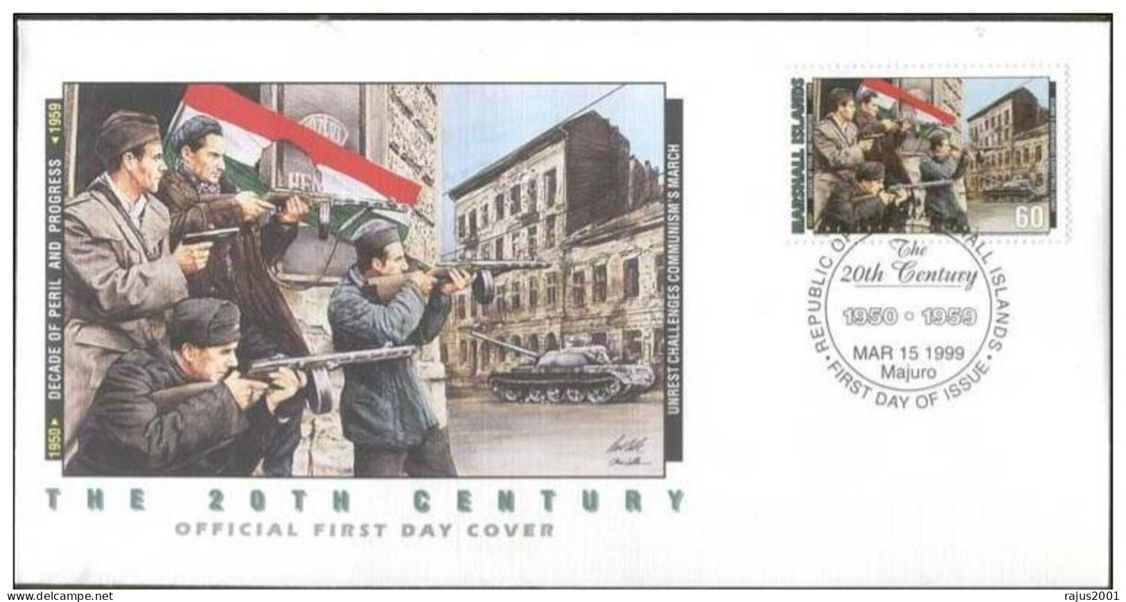 Hungarian Freedom Fighters Battle Russian Tank In Budapest In Bloody Short Lived Revolt, Sub Machine Gun Marshall FDC - Guerre Mondiale (Seconde)