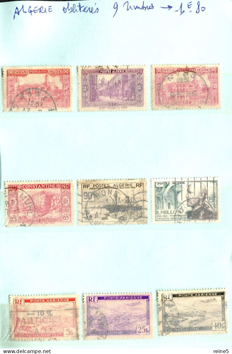 ALGERIE EX-COLONIES >> LES  9 TIMBRES OBLITERES Dont 3 TIMBRES POSTE AERIENNE  -TRES BON ETAT -REF-0-0-TPL-21-11 - Oblitérés