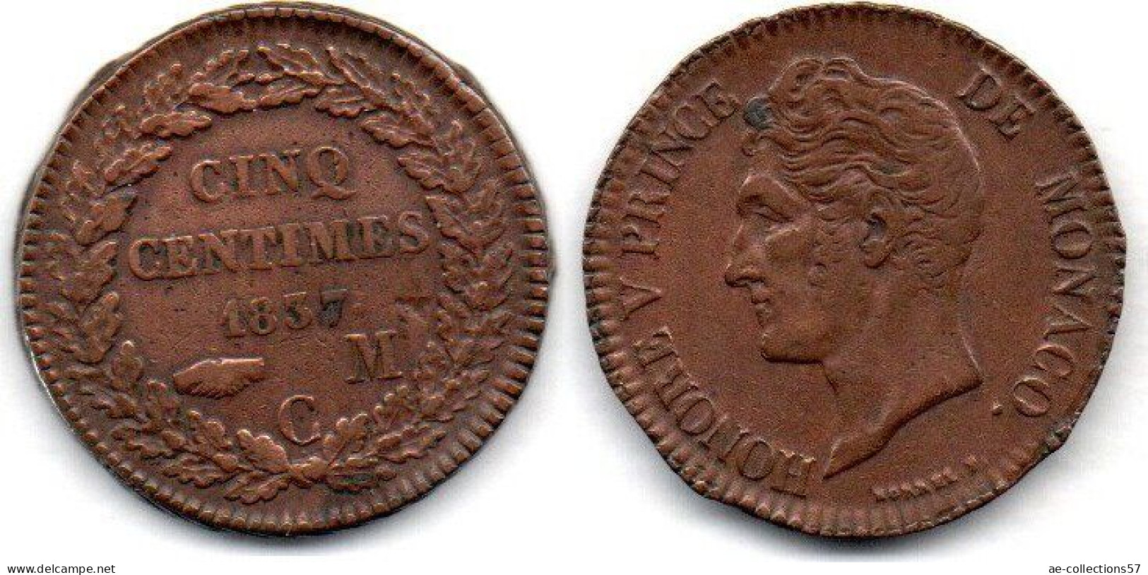 MA 25010 / Monaco 5 Centimes 1837 MC TB+ - 1922-1949 Louis II