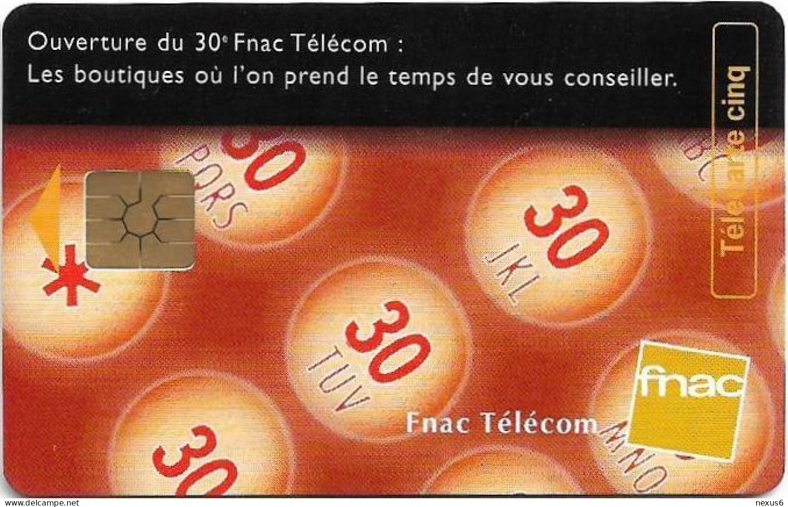 France - Les Cinq Unites - Fnac Telecom - Gn462B - Chip Gem2 White/Gold, 09.1998, 5Units, 11.000ex, Used - 5 Unidades