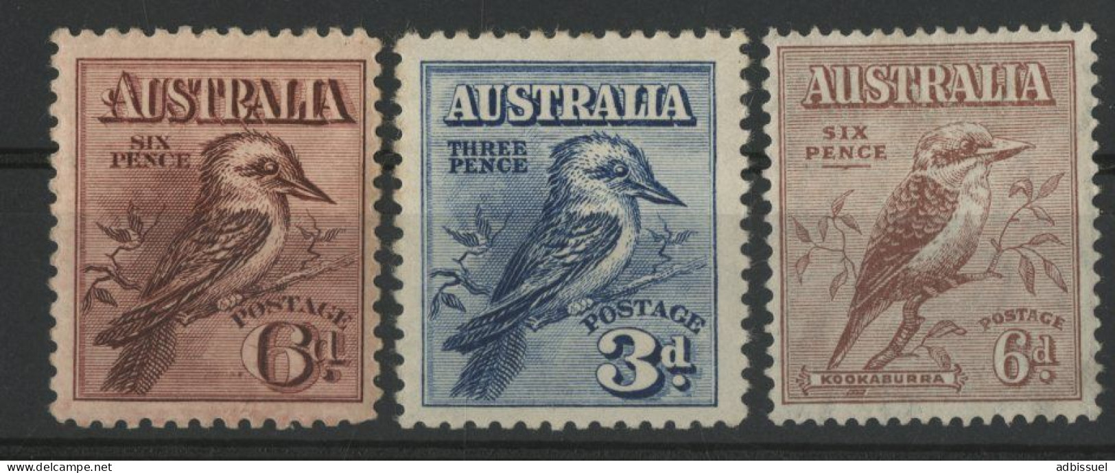 AUSTRALIE N° 17 (SG 19) + 59 + 93 Oiseau Rieur KOUKABURRA Neufs * (MH) Voir Description - Mint Stamps