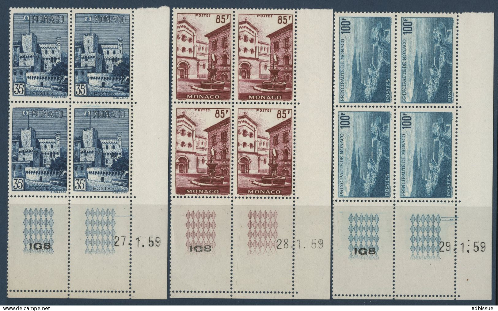 N° 506 + 508 + 509 Blocs De Quatre Neufs ** (MNH) Cote 188 € + Coins Datés 27/1/59 TB - Unused Stamps