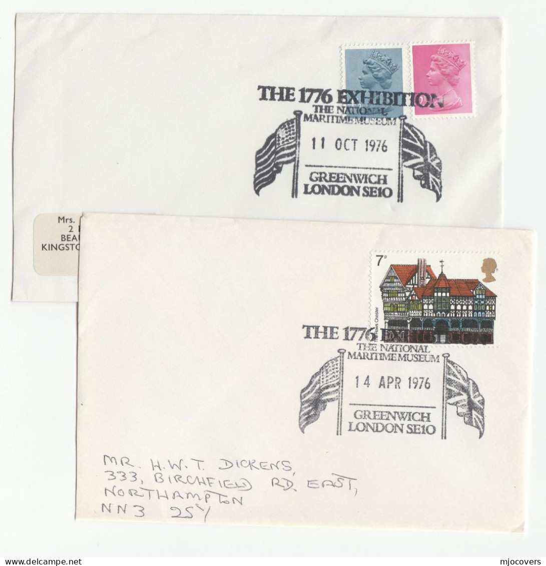Pair Diff 1776 EXHIBITION EVENT Covers GREENWICH GB 14th Apr& 11 Oc 1976 FLAG USA Independence BICENTENNIAL Stamps Cover - Indépendance USA