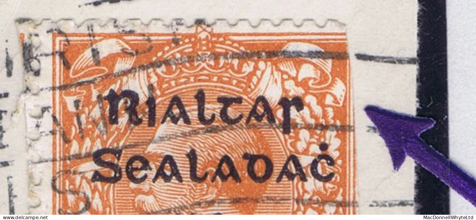 Ireland 1922 Harrison Rialtas 5-line Coils, 2d Orange Die 1, With Clear Affixing Machine Cut Used On Piece LEARN IRISH - Used Stamps