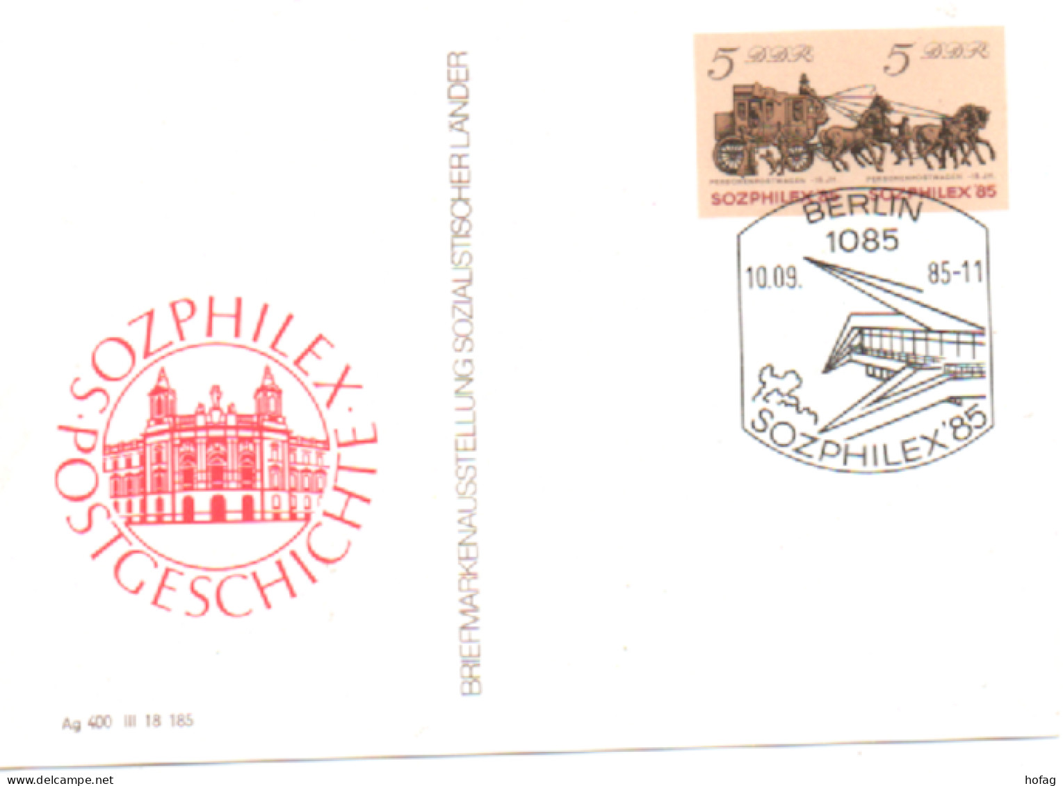 DDR 1985 SOZPHILEX 85 Ganzsache  MiNr: P 93 Ersttag Berlin GDR Postal Stationery FDC - Briefomslagen - Ongebruikt