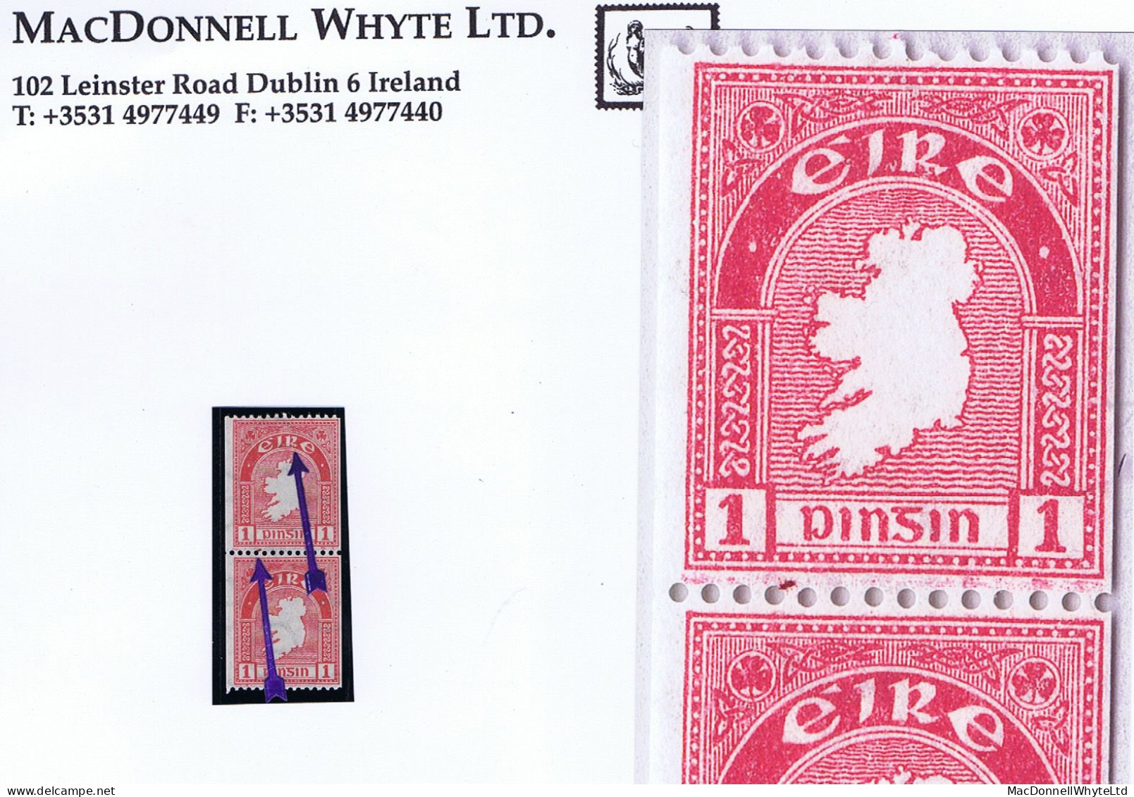 Ireland 1940 E Coils Perf. 14 1d Map Pair Showing "Broken Leg To R" At Top, And "Dot Between Stamps" Mint - Nuevos