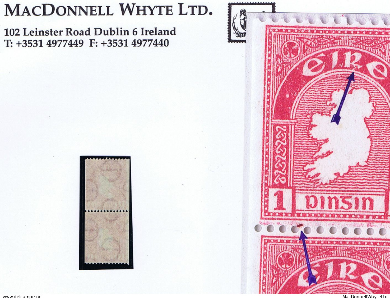 Ireland 1940 E Coils Perf. 14 1d Map Pair Showing "Broken Leg To R" At Top, And "Dot Between Stamps" Mint - Nuevos