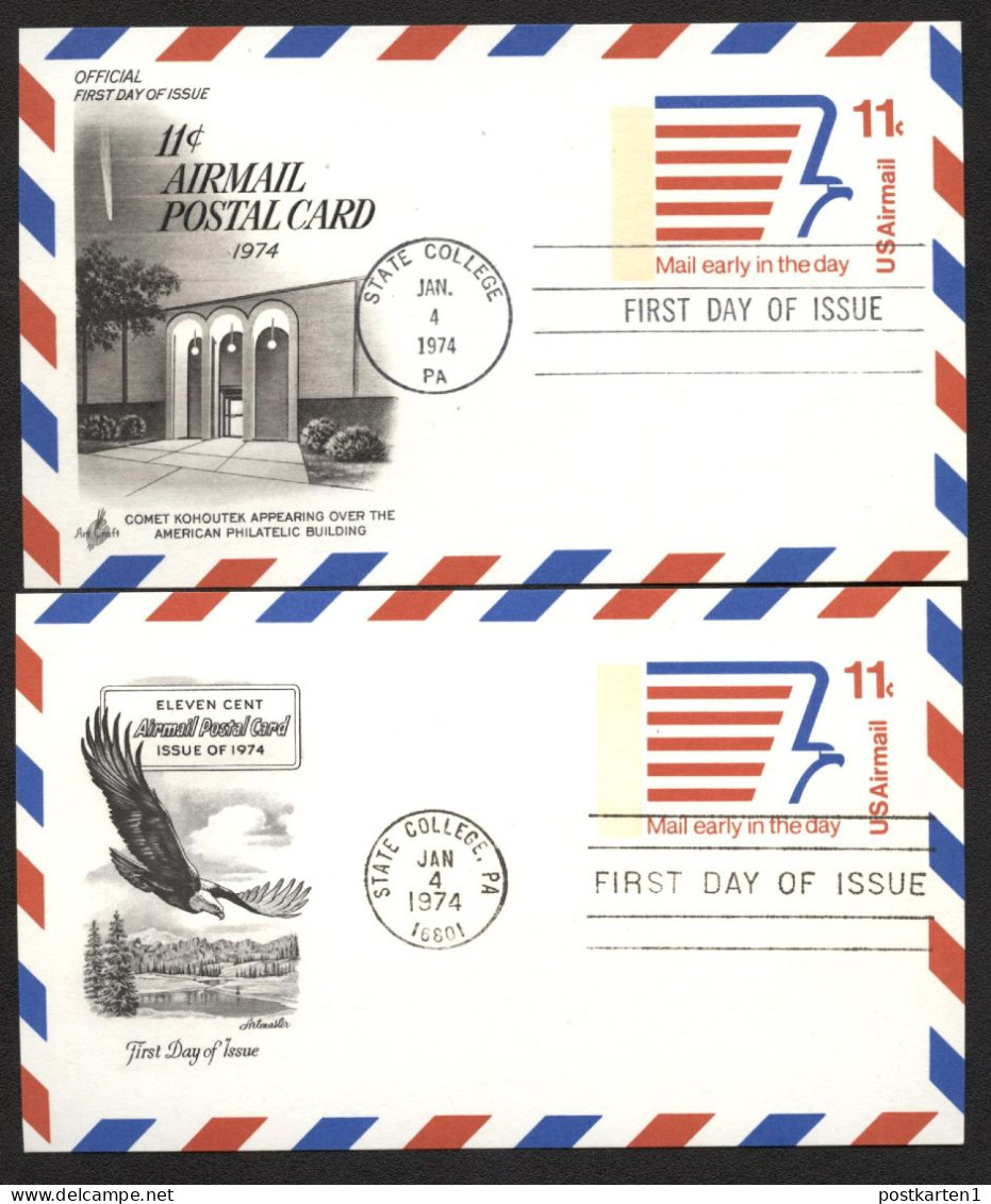 UXC14 2 Air Mail Postal Cards NONFLUORESCENT FDC 1974 - 1961-80