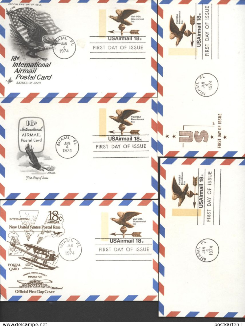 UXC15 5 Air Mail Postal Cards FDC 1974 - 1961-80